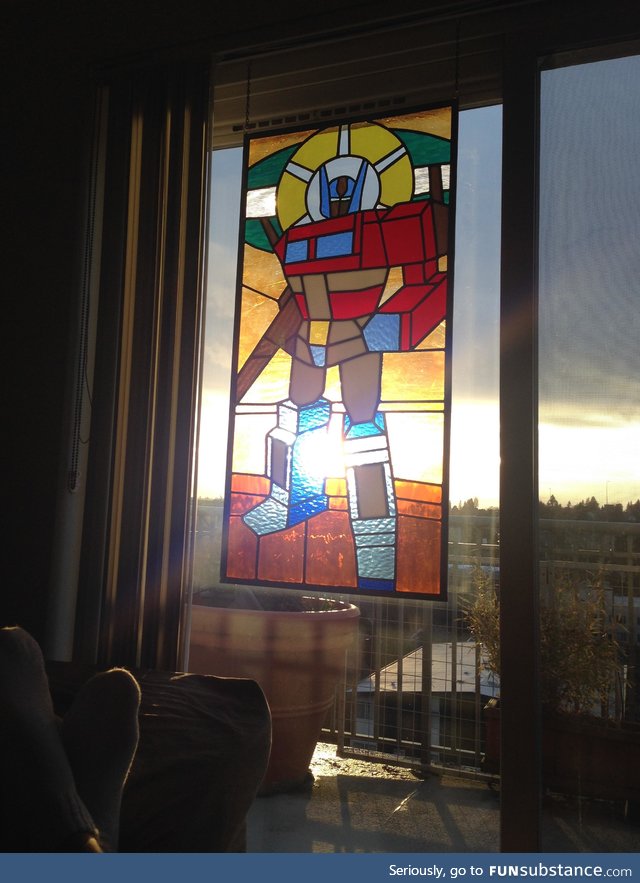 Optimus prime stained glass art