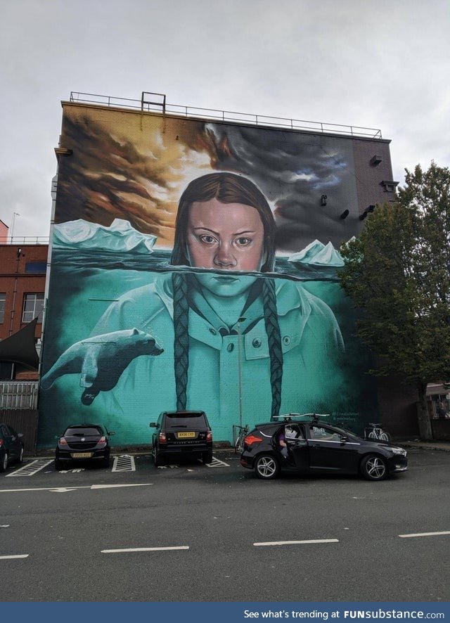 Massive mural of Greta Thunberg painted in Bristol, England. At 15 meters (≈ 49 feet)