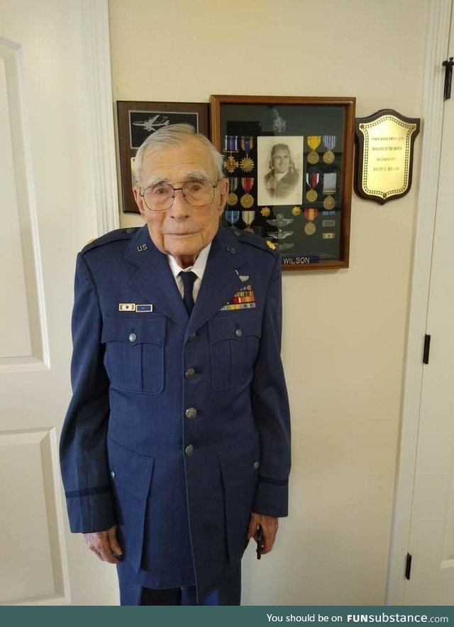 My 100 yr-old grandfather put his Air Force uniform on today