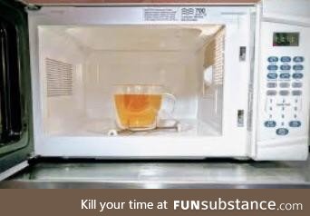 Quick. While all the Brits are asleep. Microwaving tea