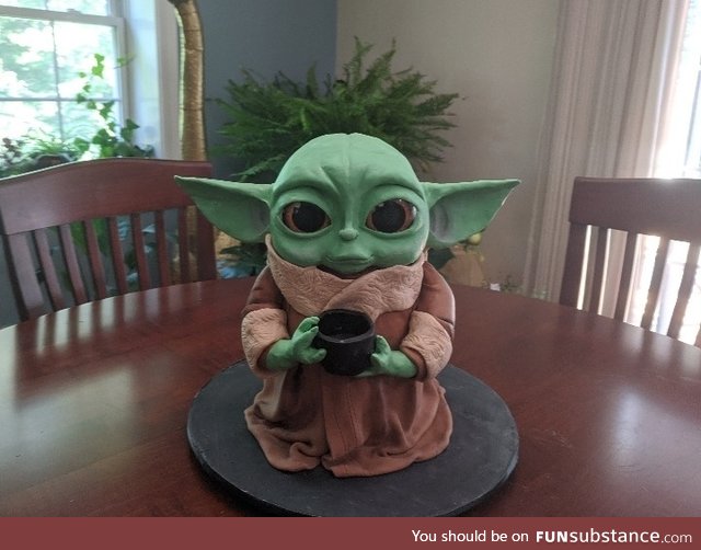 This baby yoda cake my mother made me for my birthday