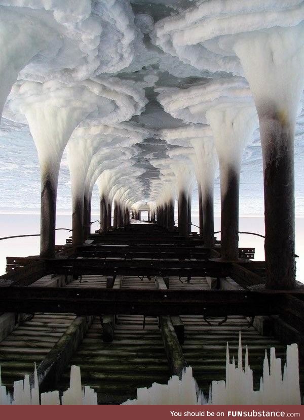If you turn the "Frozen water under a pier" photo upside down it turns into an industrial