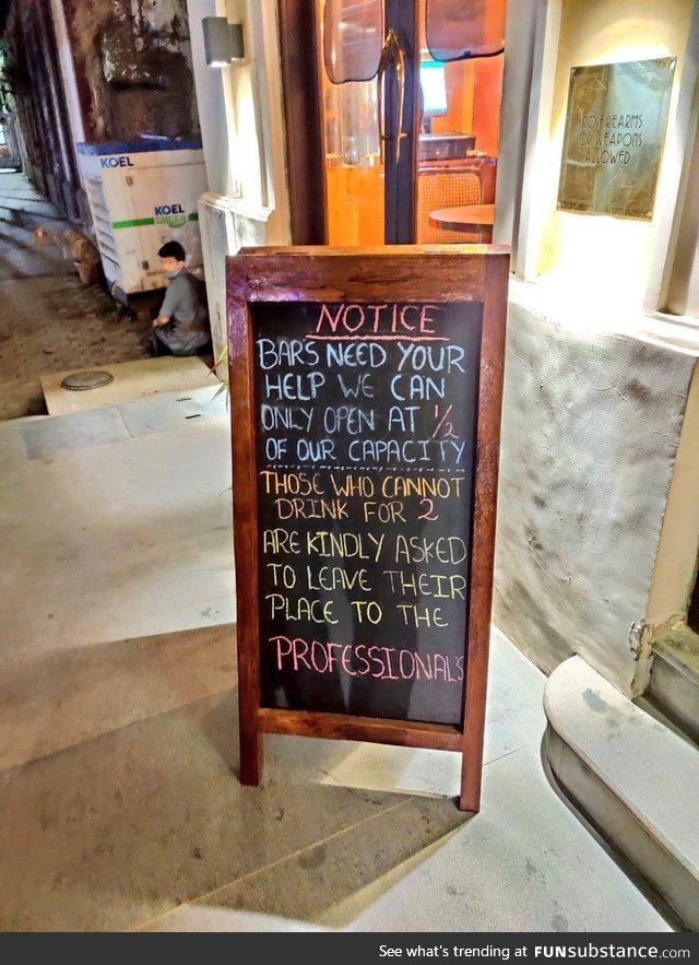 Notice outside a bar