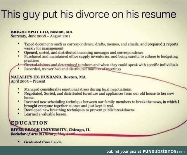This guy put his divorce on his resume