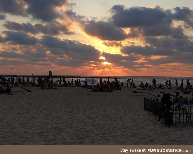 Incredible sunset on the beaches of Tel Aviv