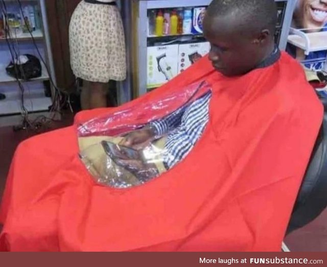 The barber has a degree in customer care