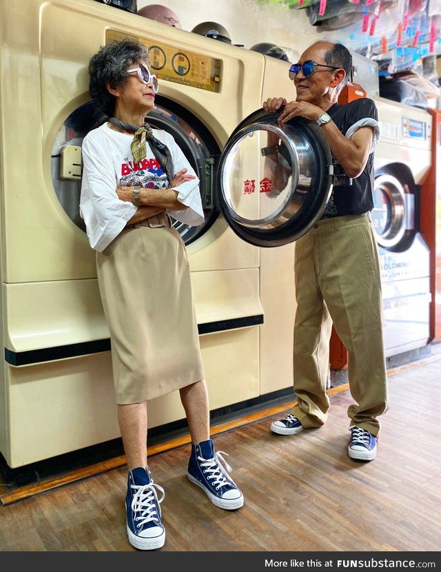 83 & 84-year-old couple model clothes forgotten at their laundry shop in Taiwan