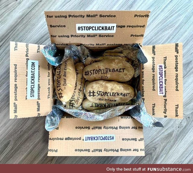 The Facebook page "Stop Clickbait" started shipping potatoes to BuzzFeed in retaliation
