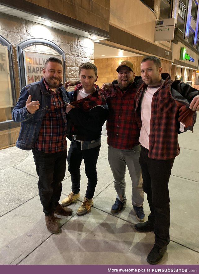 Ran into a complete group of strangers in Canada. Feeling cute ;) might chip down a tree