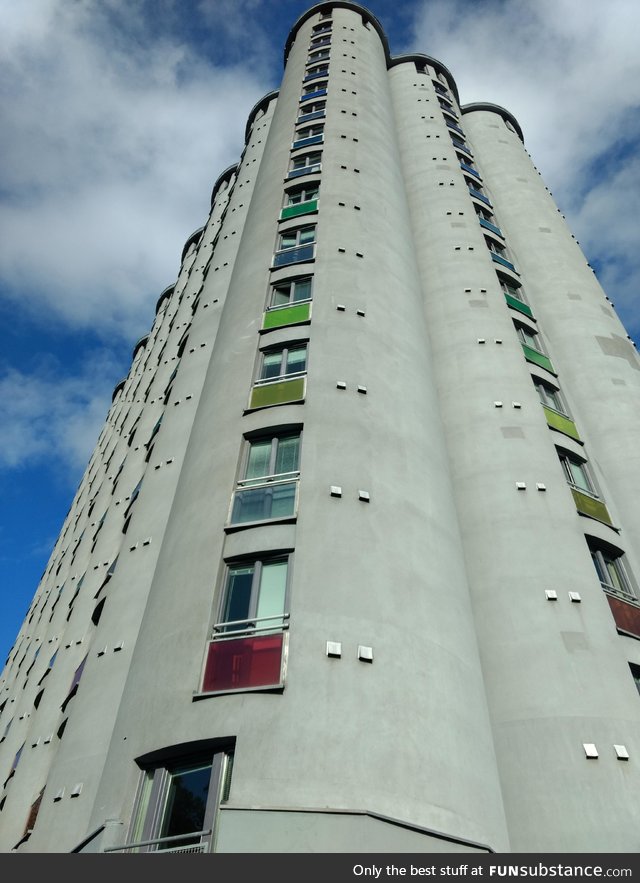 A former grain silo in Oslo, now converted to student housing