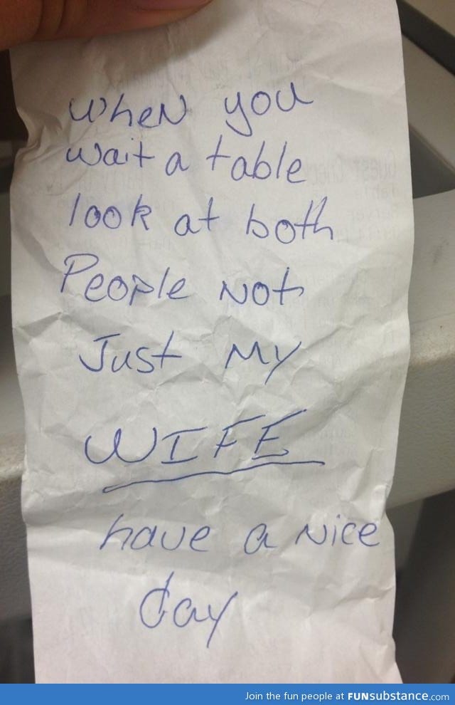 So my very openly gay server friend got this note from a couple he waited on