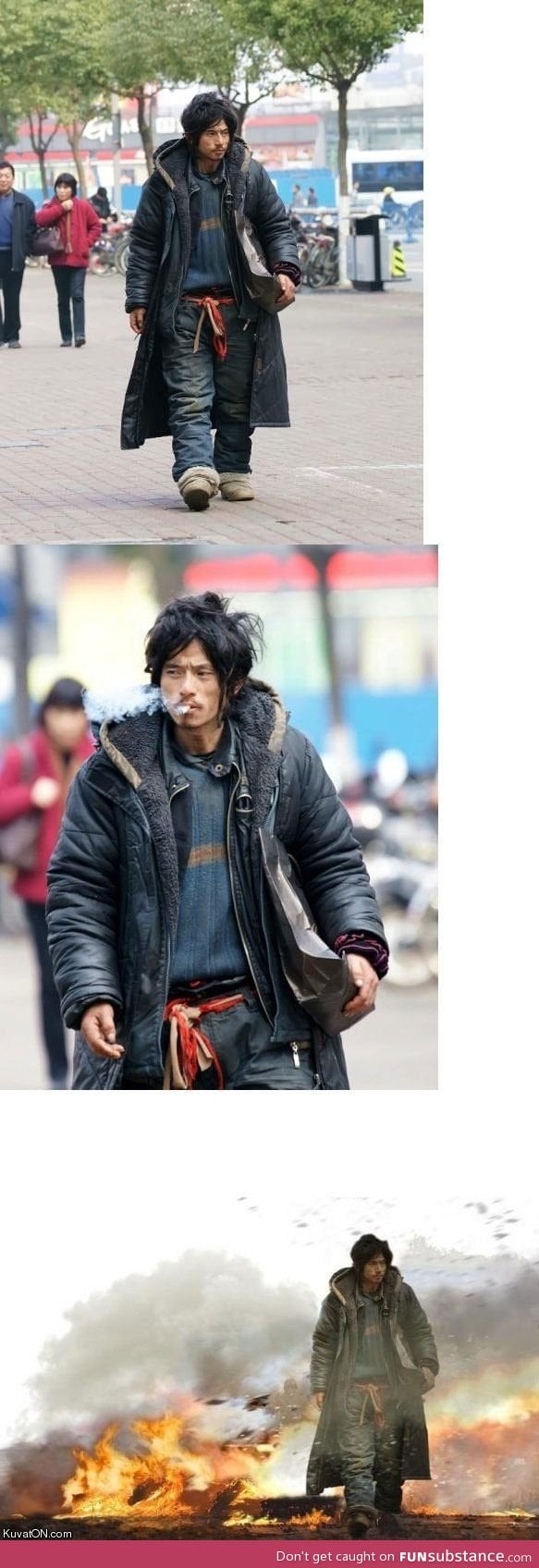 Homeless dude looks like a action hero