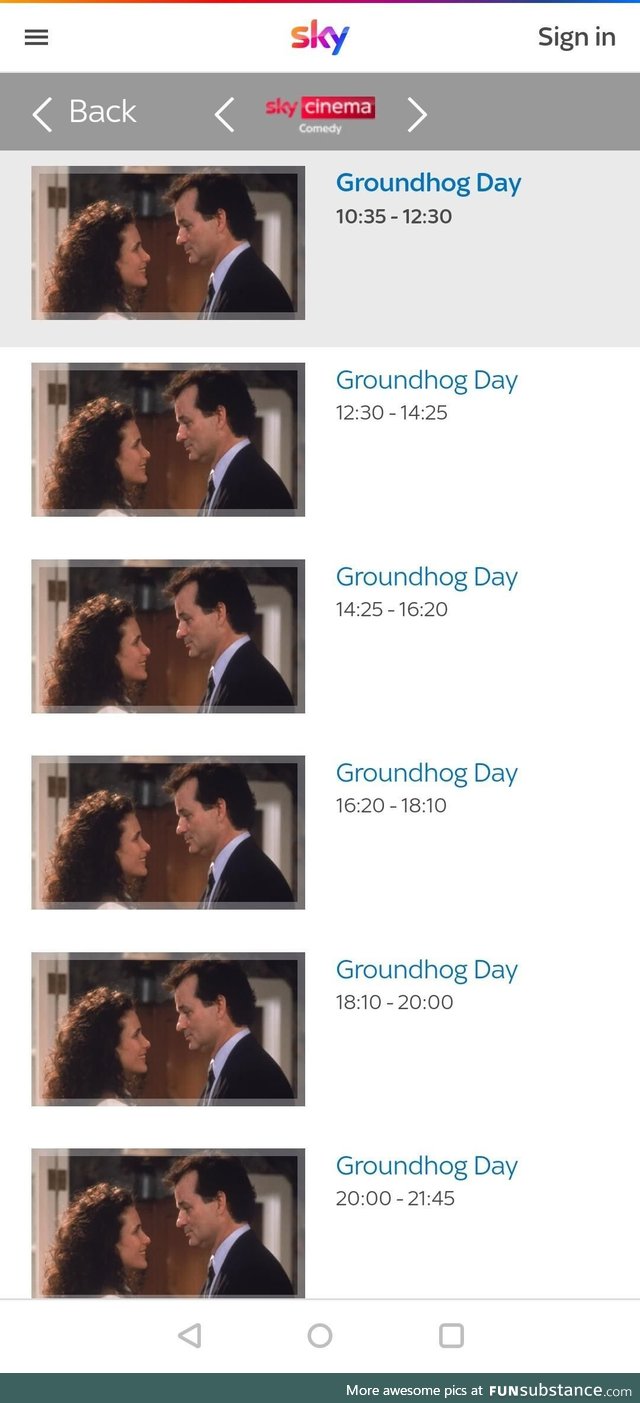 Sky Cinema's Comedy channel schedule for today