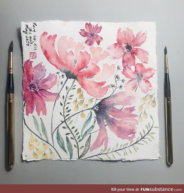 Learning how to do watercolor florals. 1 a day for 136 days... I’m on day 1