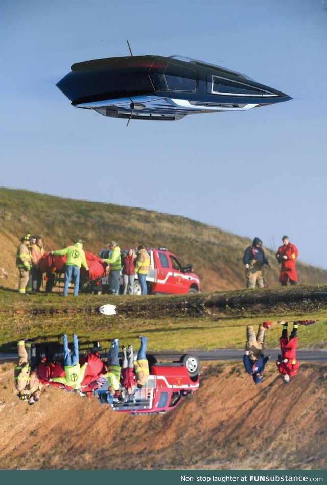 Upside-down version of this photo of a mostly-submerged SUV looks like a UFO