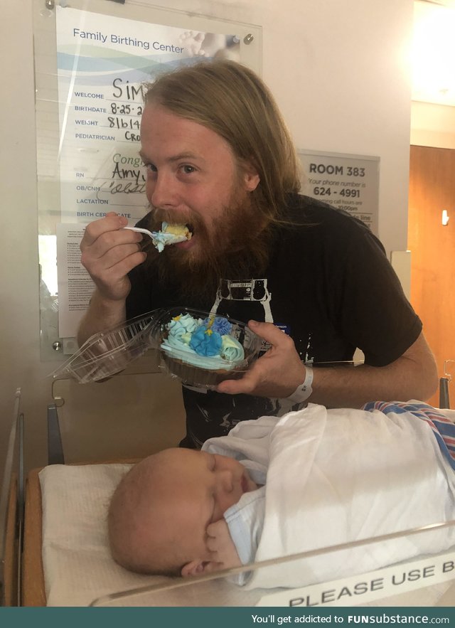 Hospital sent up a cake but jokes on them. He doesn’t have any teeth