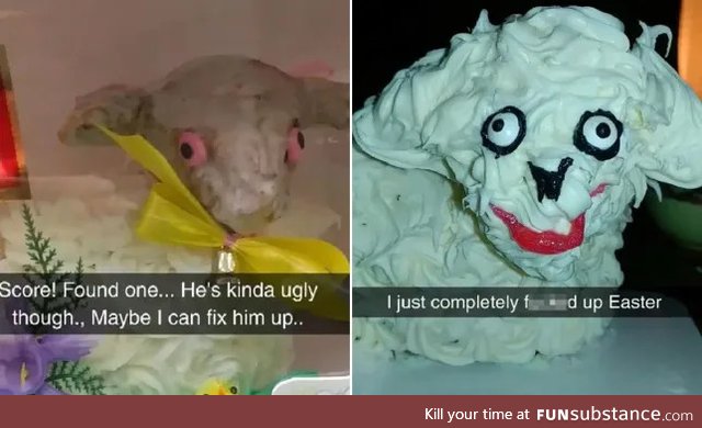 Woman buys an 'ugly lamb' cake and manages to make it even uglier