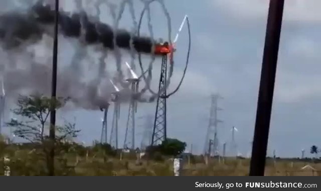 Wind turbine on fire after the brake fails
