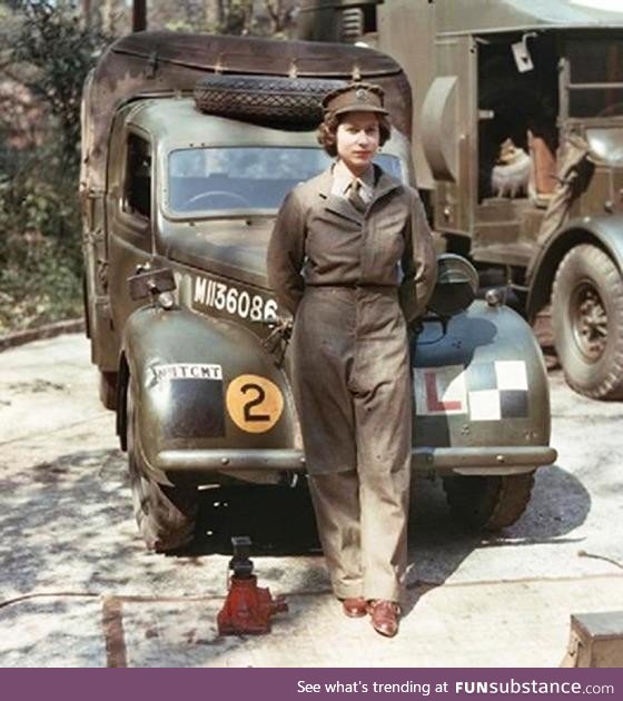 Young Queen Elizabeth as a mechanic during WW2 1939