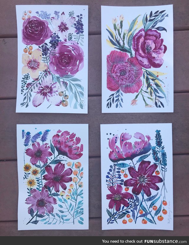 Thanks to all your encouragement, I’m finally selling paintings! Here is a set of four