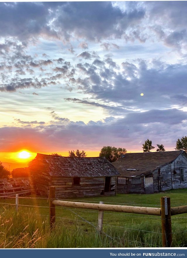 Sunset over great-grandparents ranch in Oregon
