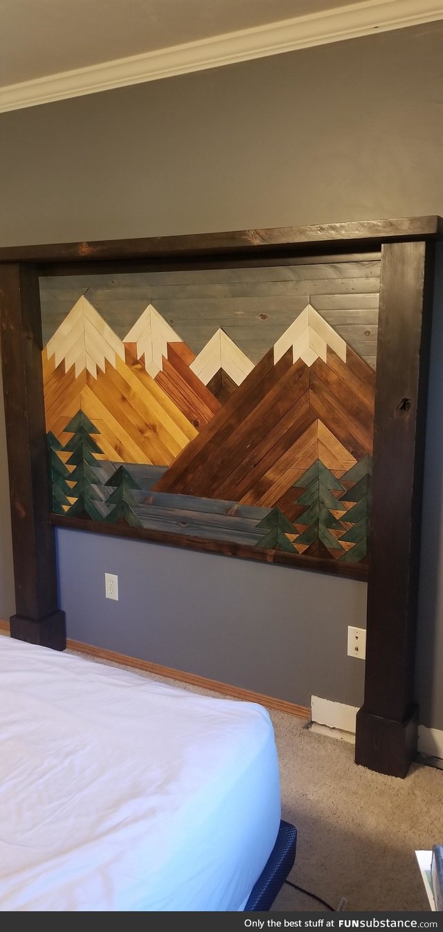 Saw a headboard like this on  and made my own version. Not perfect, but mine