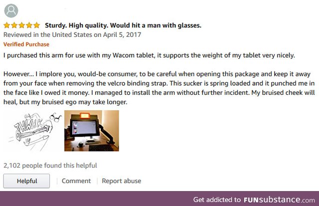 Looking for a violent monitor stand? "Would hit a man with glasses"