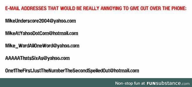 E-mail addresses that would be really annoying to give out over the phone (2000s)