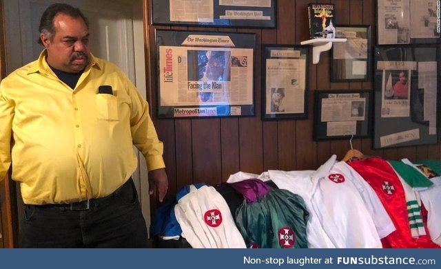 Daryl Davis, who befriended dozens of KKK members, shows off collection of robes
