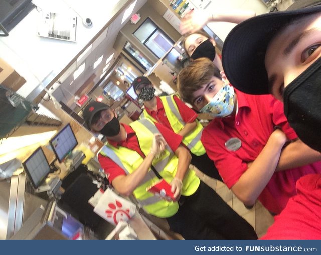We’re teenagers who work around 30 hours a week in food service and we wear masks the