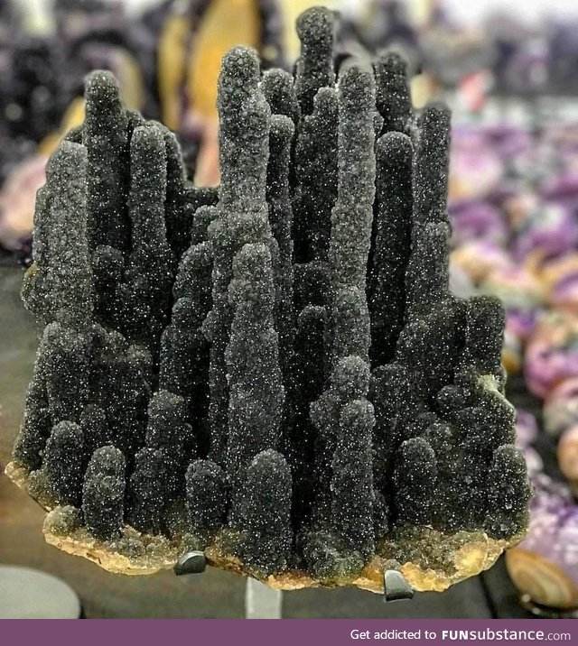 A cluster of black amethyst stalactites circa Argentina