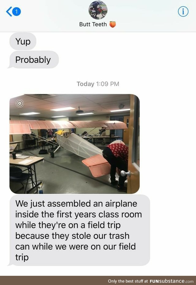 Assembled airplane inside their classroom