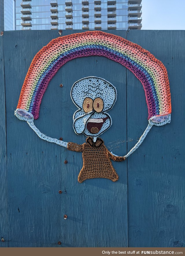 It’s crocheted Squidward graffiti in Atlanta, for some reason