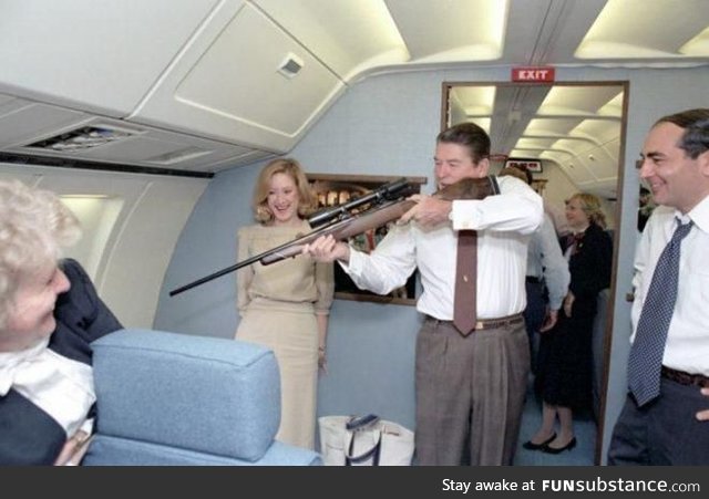 President Reagan shoots down the last living bird from an airplane, later replacing it