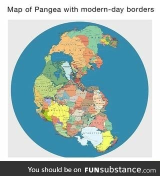 Map of Pangea with modern borders