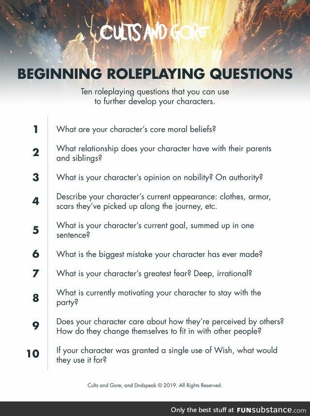 Beginner Role Play Character Questions