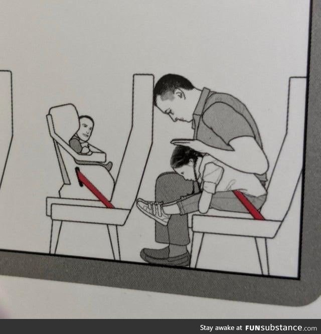 The baby in this flight safety manual is clearly an adult