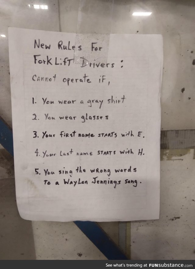 Very specific forklift rules at work