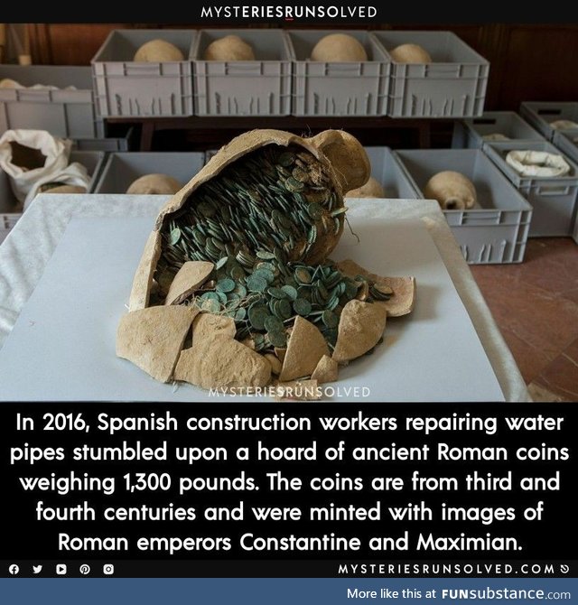 Spanish water workers discovering ancient Roman coins