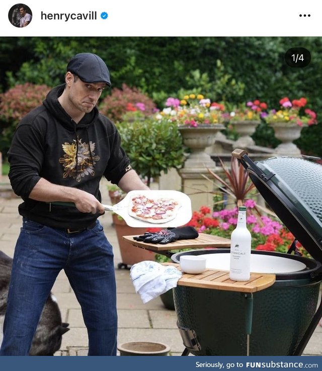 Henry Cavill cooking pizza. That's it. That's the post