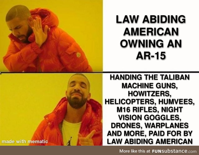 Law abiding Americans paying for guns for the taliban