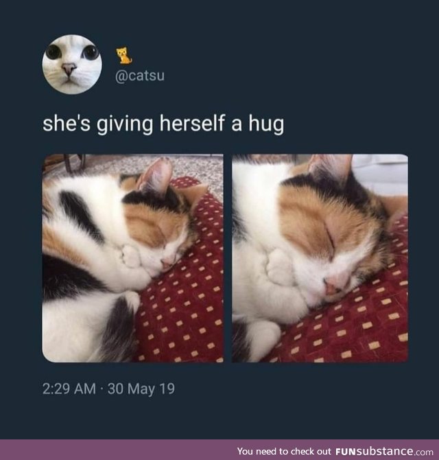 Giving herself a hug