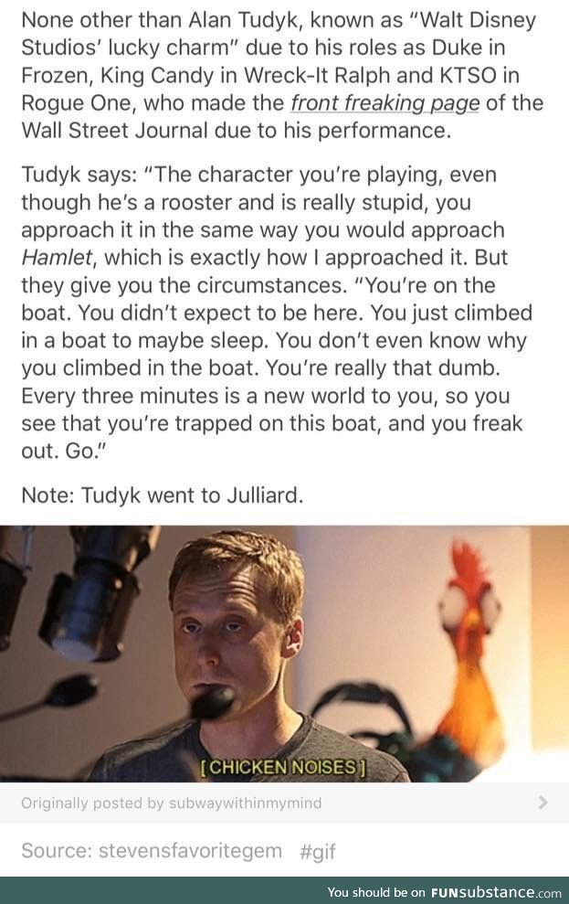 Alan Tudyk on: playing a rooster on a boat like hamlet