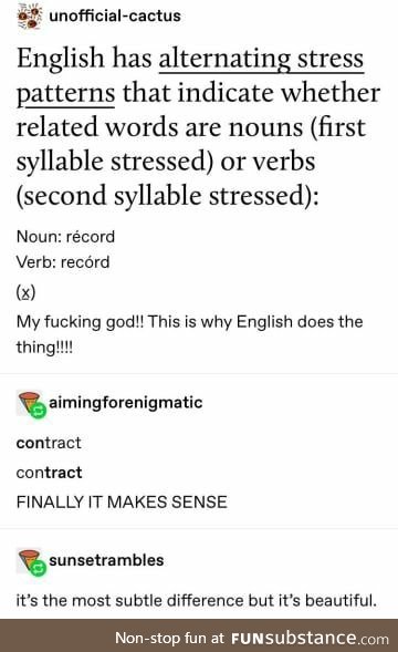 English alternating stress patterns for nouns vs verbs