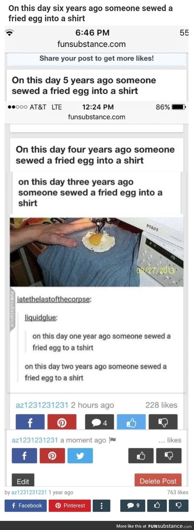 On this day eight years ago someone sewed a fried egg into a shirt