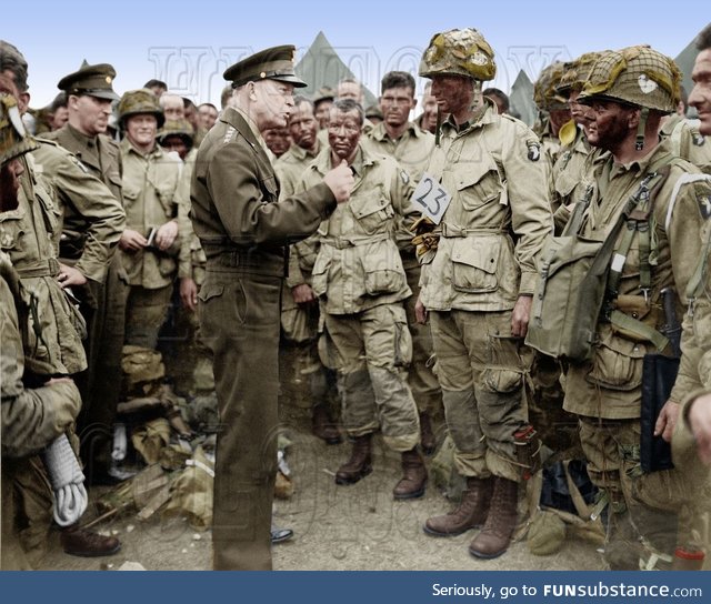 Dwight D Eisenhower scolding several Airborne Rangers for wearing blackface on Halloween