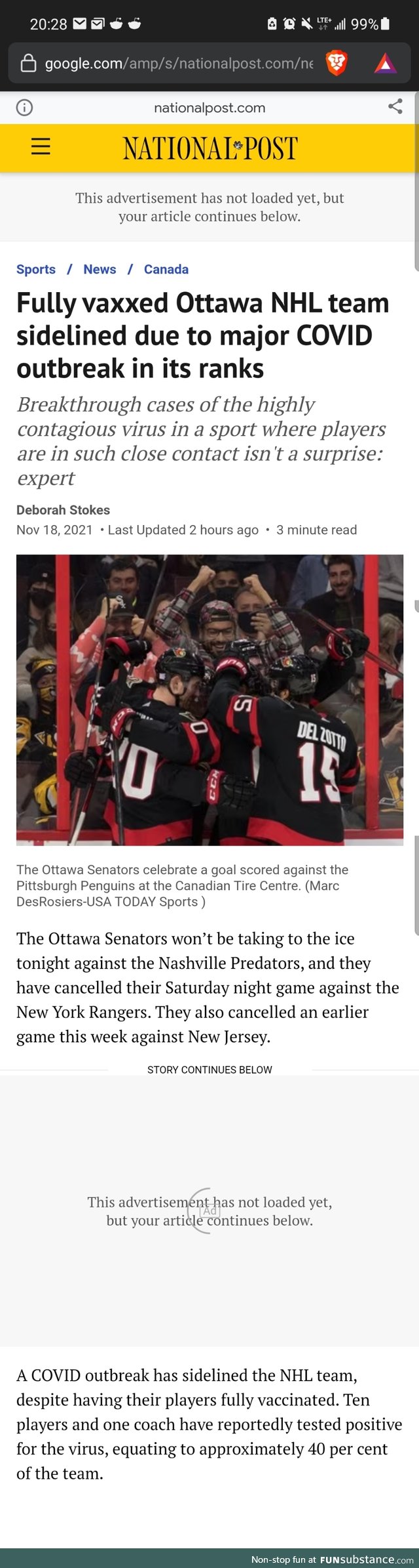 Ottawa Senators Making New Sport Out of Catching COVID