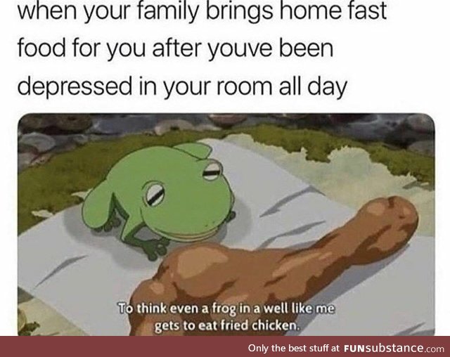 Even a frog gets to eat fried chicken