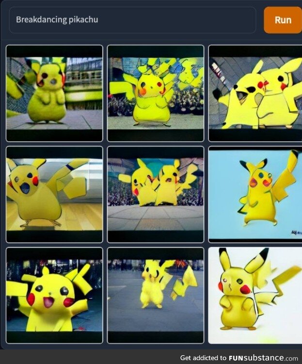 This is what an AI thinks breakdancing pikachu looks like