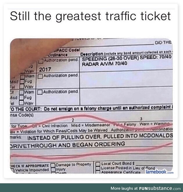 Greatest traffic ticket